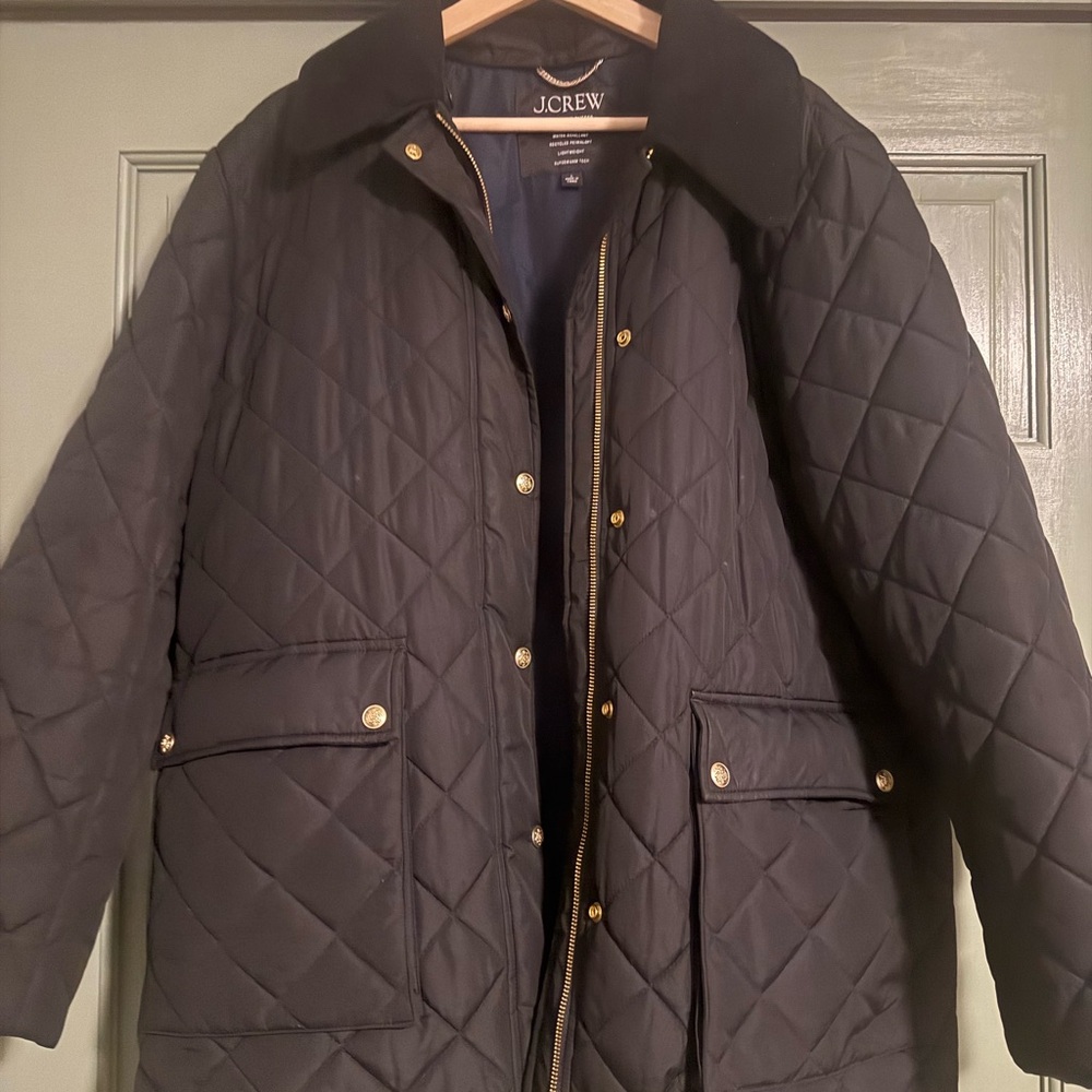J. Crew black Puffer Jacket with Gold Chain Accent